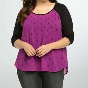 Torrid Chiffon Purple Kitty Kat Raglan Top 2X